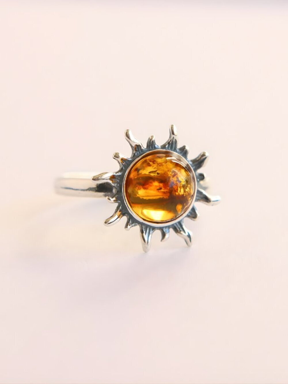 Baltic Amber Sun Ring in Sterling Silver